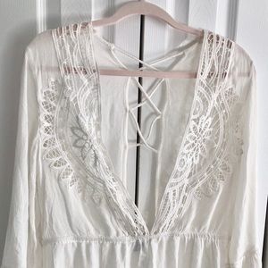 TopShop White Crochet Caften Swim Cover-Up